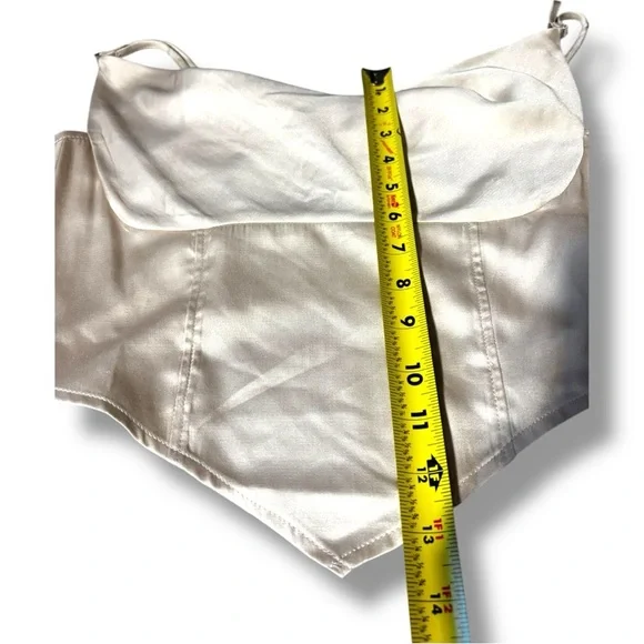 H&M Chic Ivory Satin Skinny Strap Cowl Neck Women's Cropped Camisole Top - Picture 8 of 16